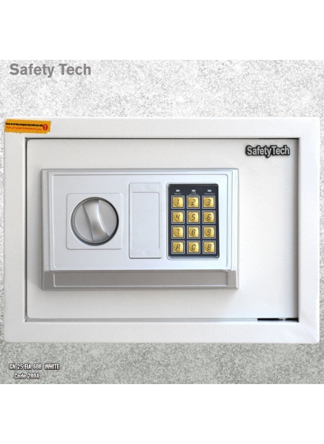 Safety Tech GN25 EIA Digital Safe – Large Size with Dual Emergency Keys & Digital Lock – 25×35×25 cm – 3-Year Warranty- White