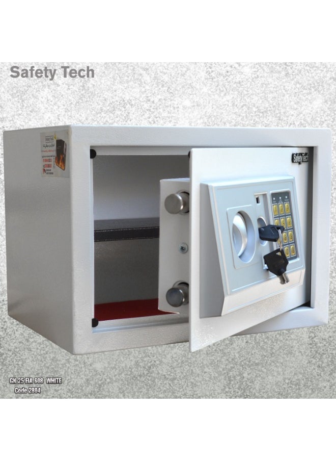 Safety Tech GN25 EIA Digital Safe – Large Size with Dual Emergency Keys & Digital Lock – 25×35×25 cm – 3-Year Warranty- White
