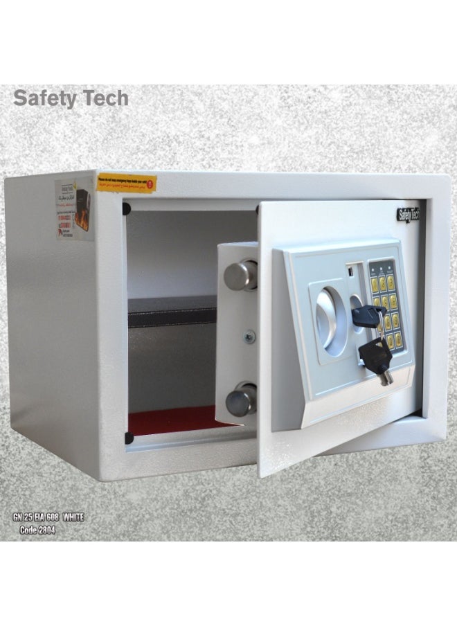 Safety Tech GN25 EIA Digital Safe – Large Size with Dual Emergency Keys & Digital Lock – 25×35×25 cm – 3-Year Warranty- White