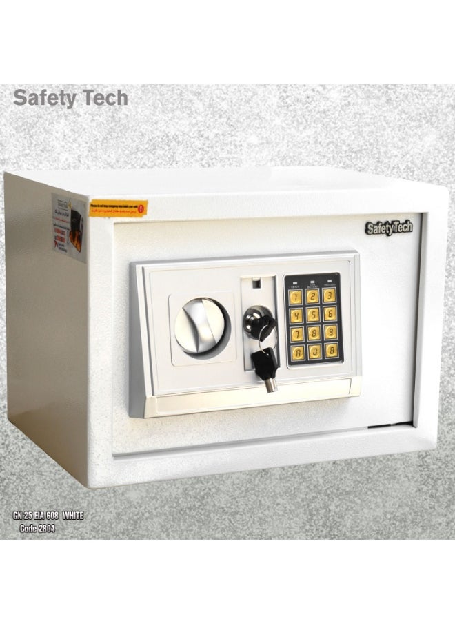 Safety Tech GN25 EIA Digital Safe – Large Size with Dual Emergency Keys & Digital Lock – 25×35×25 cm – 3-Year Warranty- White
