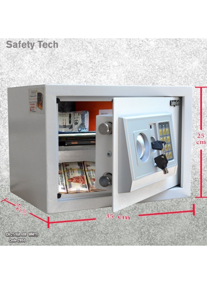 Safety Tech GN25 EIA Digital Safe – Large Size with Dual Emergency Keys & Digital Lock – 25×35×25 cm – 3-Year Warranty- White