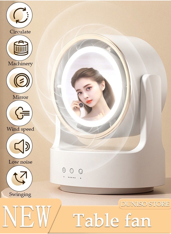 DUNISO Multifunction Table Fan With mirror, Rechargeable Battery Operated Fan with LED Light,135° Rotation Desk Fan, with 5 Speed for Home, Office, Travel, Camping, Outdoor, Indoor Fan  - Image 1