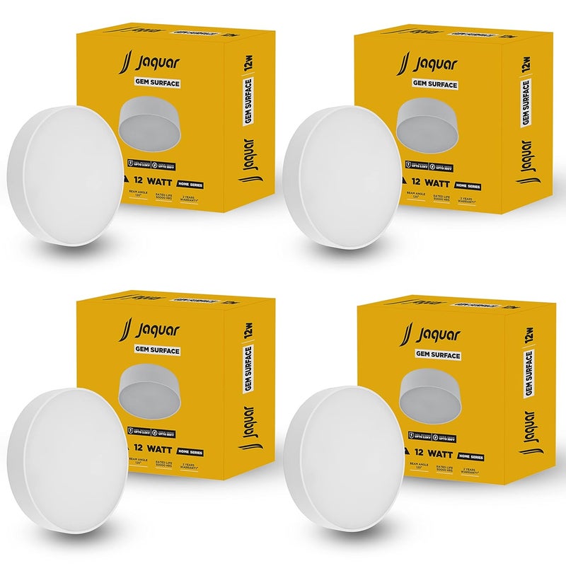 jaquar جاقوار 12 واط LED جيم بدون حواف ضوء سقف دائري مثبت على السطح لا يتطلب سقف مزيف ضوء نهاري بارد 6500 ك حزمة من 4 - Image 1