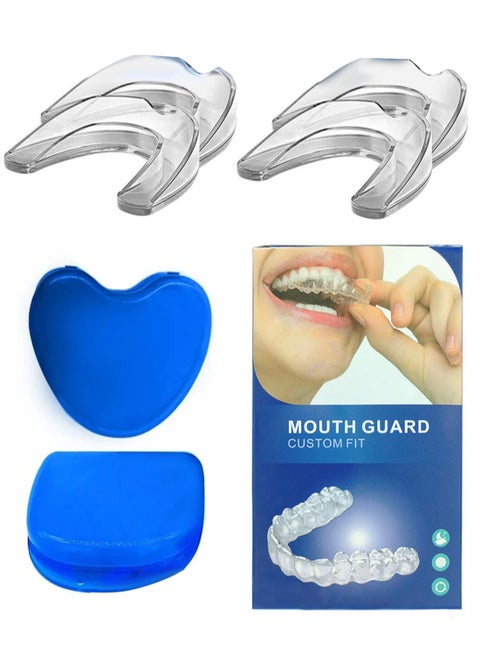 Mouth Guards Custom Fit for Teeth Grinding & Anti-Clenching, 4-Pack Dental Night Guards in 2 Sizes with Storage Case