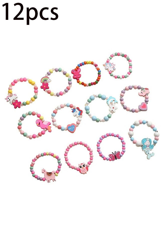 Ailily 12 Pcs Kids Bracelets for Toddlers Girls - Party Favors Birthday Goodies Bag Stuffers Fillers, Cute Wooden Beaded Bracelets Play Jewelry Gifts - Image 1