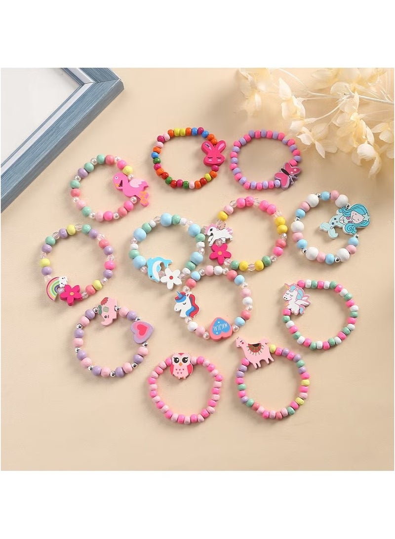 Ailily 12 Pcs Kids Bracelets for Toddlers Girls - Party Favors Birthday Goodies Bag Stuffers Fillers, Cute Wooden Beaded Bracelets Play Jewelry Gifts - Image 2