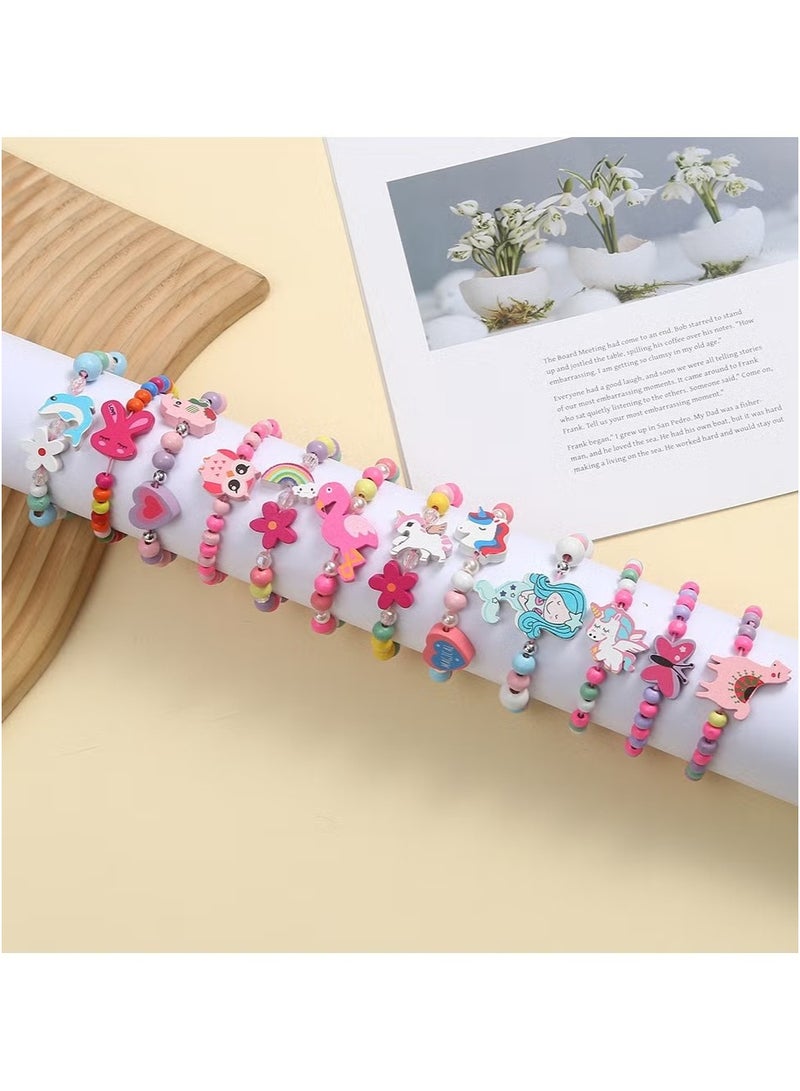 Ailily 12 Pcs Kids Bracelets for Toddlers Girls - Party Favors Birthday Goodies Bag Stuffers Fillers, Cute Wooden Beaded Bracelets Play Jewelry Gifts - Image 3