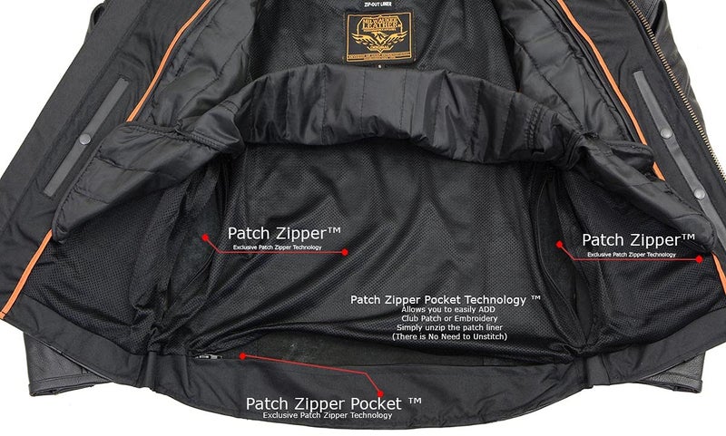 Milwaukee Leather LKM1725 Men's Black Leather Sporty Crossover Scooter Motorcycle Jacket w/Reflective Piping - X-Large - Image 5