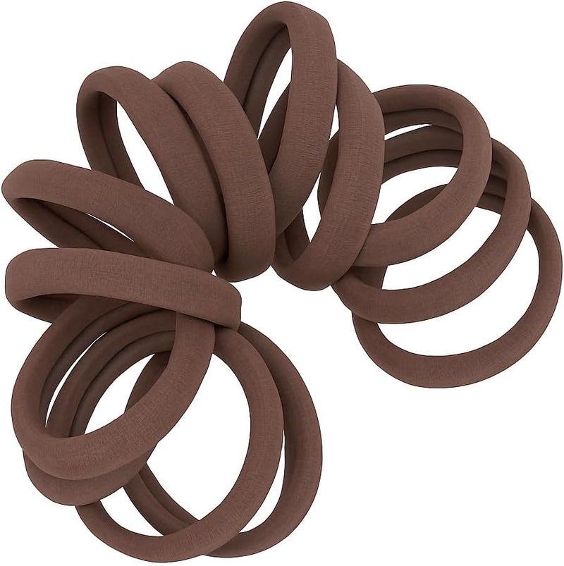 Cyndibands Soft and Stretchy Gentle Hold Seamless 1.5 Inch Elastic Nylon Fabric No-Metal Ponytail Holders - 12 Hair Ties (Medium Brown) - Image 1