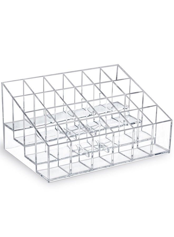 MOSIKER Lipstick Organizer,Small Clear Plastic Compact Lip Gloss Chapstick Perfume Sample Mascara Holder with 24 Slots - Image 1