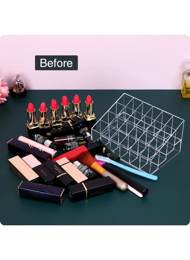 MOSIKER Lipstick Organizer,Small Clear Plastic Compact Lip Gloss Chapstick Perfume Sample Mascara Holder with 24 Slots - Image 3