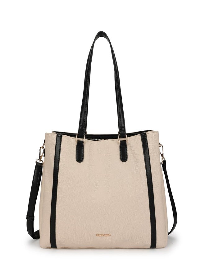 fastrack Metro Carry Laptop Tote | Faux-Leather Women's Handbag | white with black Details | 14" Laptop Compatible | Dual Carry Options | Pebbled Texture - Image 1