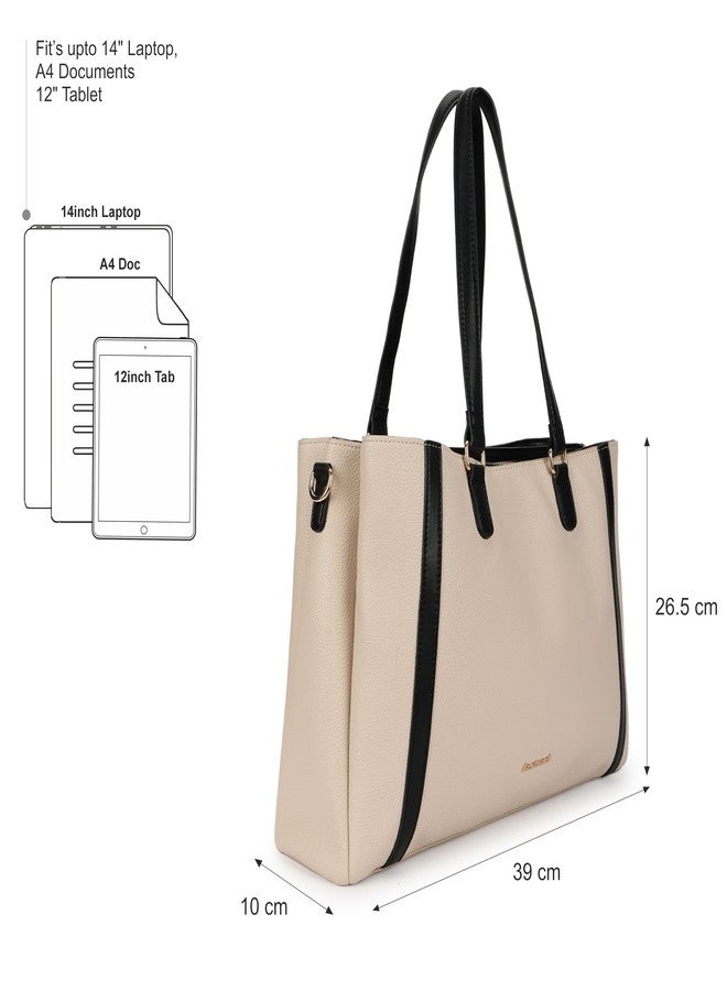 fastrack Metro Carry Laptop Tote | Faux-Leather Women's Handbag | white with black Details | 14" Laptop Compatible | Dual Carry Options | Pebbled Texture - Image 4