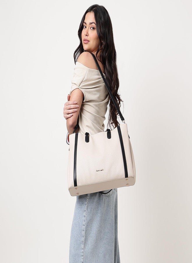 fastrack Metro Carry Laptop Tote | Faux-Leather Women's Handbag | white with black Details | 14" Laptop Compatible | Dual Carry Options | Pebbled Texture - Image 2