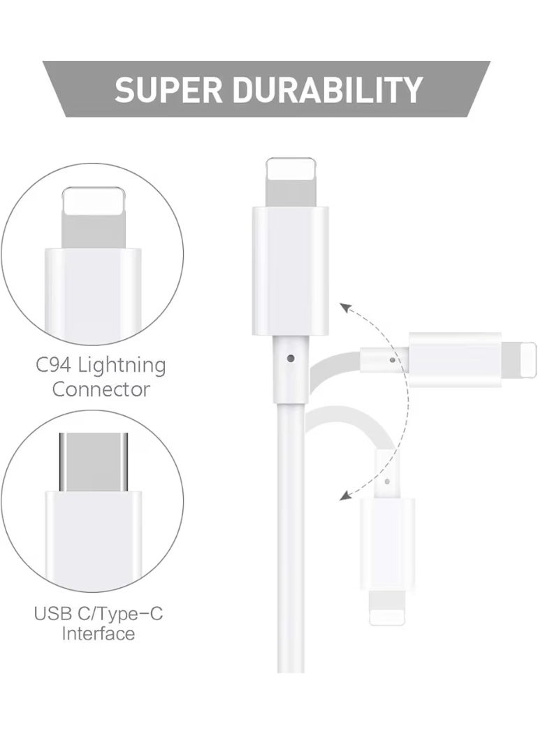USB C to Lightning Cable 1M - Fast Charging Power Delivery (PD) compatible with 12, 11, XR, XS, X, 8, 7, 6, 5, SE, iPad - White - Image 3