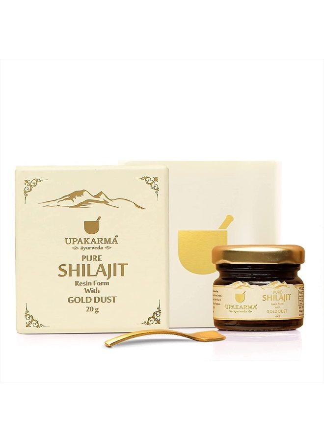 UPAKARMA Premium 20 Grams/ 0.70 Oz Ayurvedic Shilajit/Shilajeet Gold Resin with Pure Gold Dust Helps Boost Immunity, Energy, Strength, Stamina, and Overall Health - Pack of 1 - Image 1