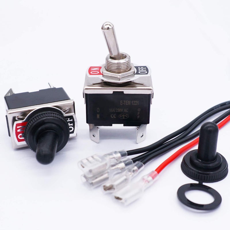 TWTADE 3 Pcs Latching Toggle Rocker Switches 4 Pin 2 Position ON/Off DPST Heavy Duty 16A 250VAC Spade Terminal Metal Boat Switch with Waterproof Boot Cap + 6.3mm Terminal Wires TEN-1221MZX-B201 - Image 2