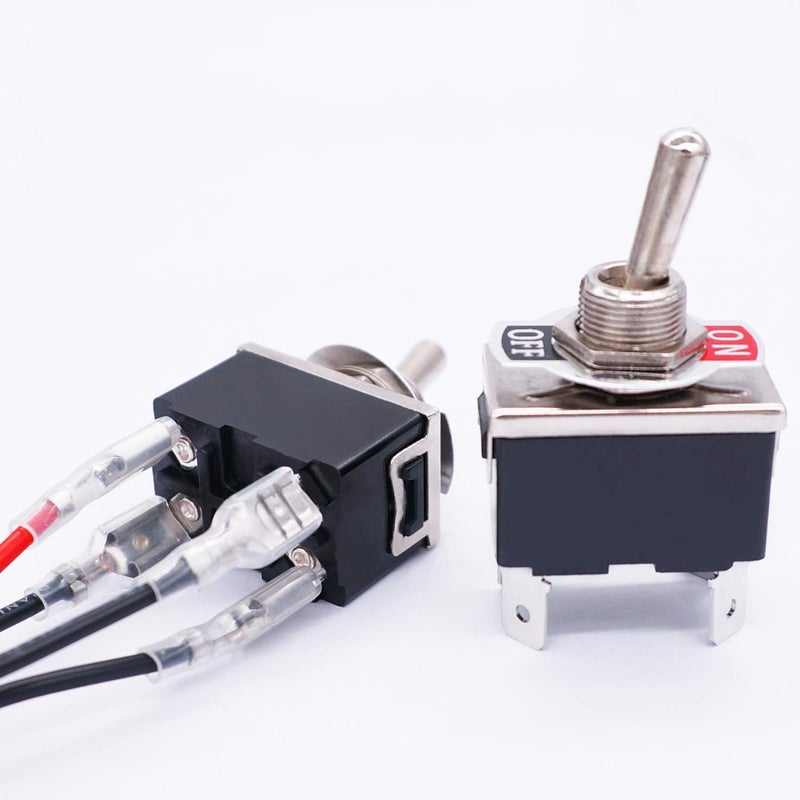 TWTADE 3 Pcs Latching Toggle Rocker Switches 4 Pin 2 Position ON/Off DPST Heavy Duty 16A 250VAC Spade Terminal Metal Boat Switch with Waterproof Boot Cap + 6.3mm Terminal Wires TEN-1221MZX-B201 - Image 4
