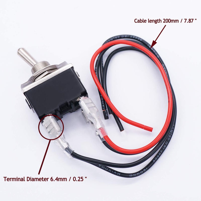 TWTADE 3 Pcs Latching Toggle Rocker Switches 4 Pin 2 Position ON/Off DPST Heavy Duty 16A 250VAC Spade Terminal Metal Boat Switch with Waterproof Boot Cap + 6.3mm Terminal Wires TEN-1221MZX-B201 - Image 5