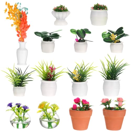 IMIKEYA Miniature Dollhouse Plant Flowers 15pcs Mini Dollhouse Potted Plants Artificial Tiny Plants Fake Greenery Ornament Potted Plant Flower Model Micro Landscape Dollhouse Furniture Decor - Image 1