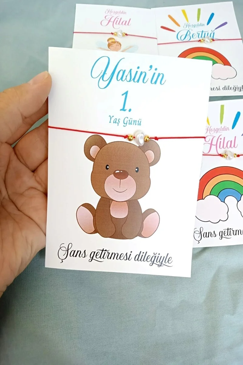Emtory Home Lucky Bracelet with 20 Teddy Bear Cards - Baby Gift - Mawlid Gift - One by One with Gelatin