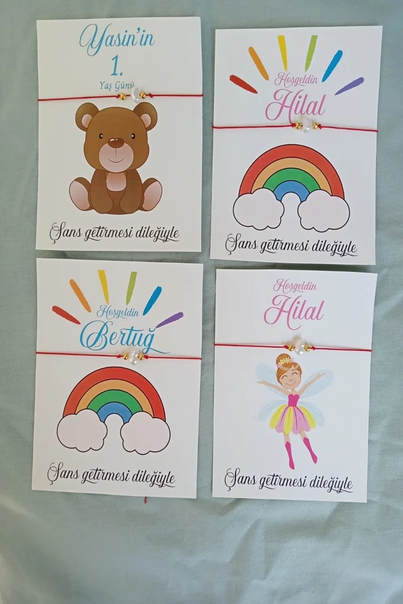 Emtory Home Lucky Bracelet with 20 Teddy Bear Cards - Baby Gift - Mawlid Gift - One by One with Gelatin