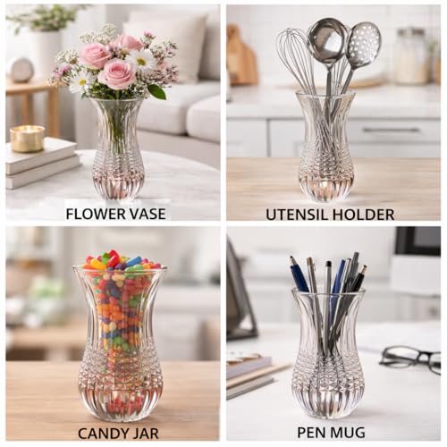 Pure Source India Glass Dimond Cut Flower Vase, Small Size- 6 Inch, Crystal Clear - Image 4