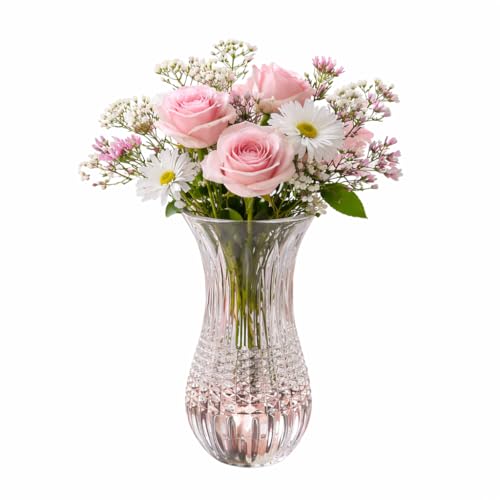Pure Source India Glass Dimond Cut Flower Vase, Small Size- 6 Inch, Crystal Clear - Image 1