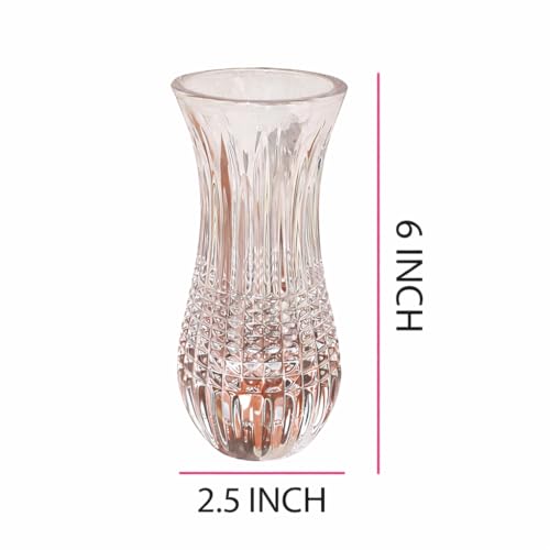 Pure Source India Glass Dimond Cut Flower Vase, Small Size- 6 Inch, Crystal Clear - Image 3