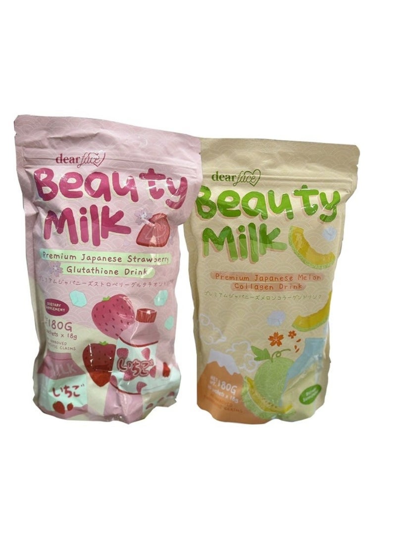 دير فيس حليب تجميل الوجه بالكولاجين الياباني شراب البطيخ والفراولة - 50000 مجم كولاجين متحلل - Image 1