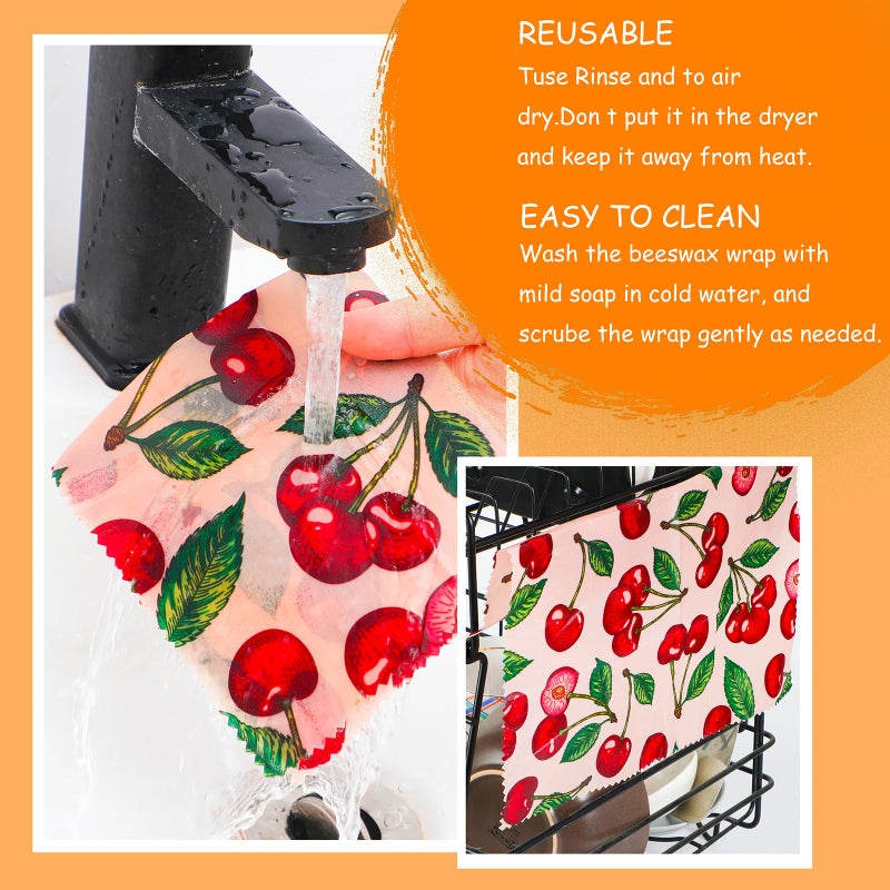 celsirex Reusable Beeswax Wrap, 11 Pack Eco-Friendly Beeswax Wraps For Food, Organic, Sustainable, Biodegradable, Zero Waste, Plastic-Free Food Storage, 1L Avocado, 2M Cherry, 4S Strawberry, 4XS Lemon Patterns - Image 5