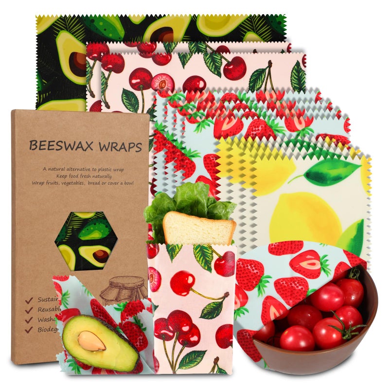 celsirex Reusable Beeswax Wrap, 11 Pack Eco-Friendly Beeswax Wraps For Food, Organic, Sustainable, Biodegradable, Zero Waste, Plastic-Free Food Storage, 1L Avocado, 2M Cherry, 4S Strawberry, 4XS Lemon Patterns - Image 1