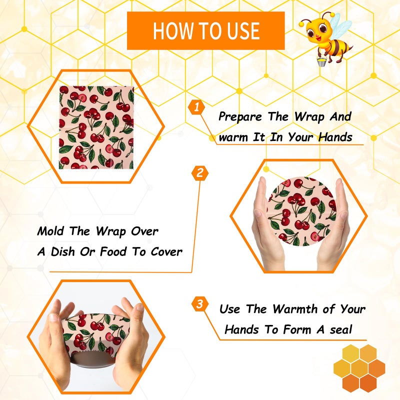 celsirex Reusable Beeswax Wrap, 11 Pack Eco-Friendly Beeswax Wraps For Food, Organic, Sustainable, Biodegradable, Zero Waste, Plastic-Free Food Storage, 1L Avocado, 2M Cherry, 4S Strawberry, 4XS Lemon Patterns - Image 4