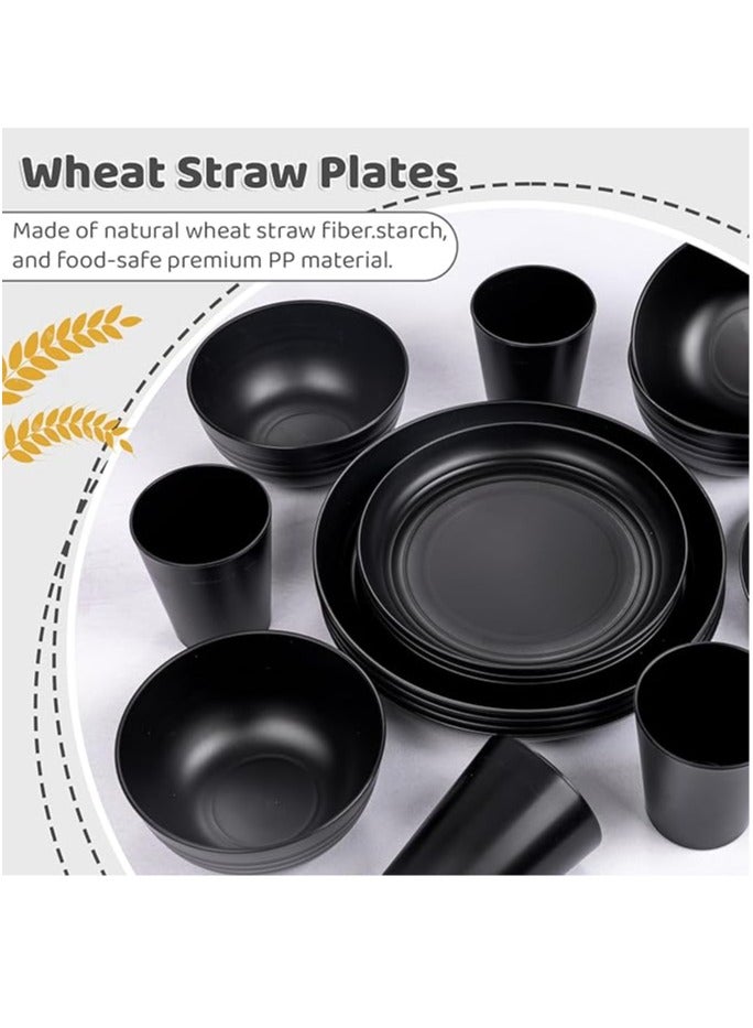 Arabest 16 Pcs Black Wheat Straw Dinnerware Set - Unbreakable Plates and Bowls Set, Dish Set for 4, Black Plastic Dinnerware Set Include Wheat Straw Dinner Plates Bowls Cups Kitchen & Camping - Image 3