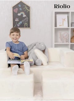 Riolio 6 in 1 Modular Kids Sofa, For Toddler And Baby Playroom Bedroom, Lvory With Bonus Pillow  - Image 3