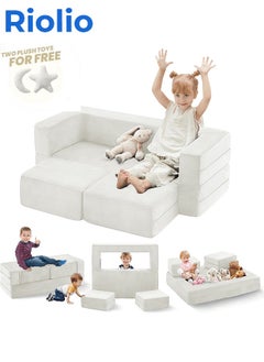 Riolio 6 in 1 Modular Kids Sofa, For Toddler And Baby Playroom Bedroom, Lvory With Bonus Pillow  - Image 1