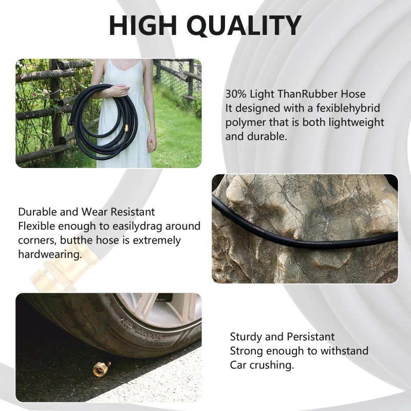Arbutus Garden Hose 5/8" x 50ft - Brass Rubber Heavy Duty Water Hose 600 PSI Burst Pressure, Durable Flexible Hose for Yard, Car Wash, Pets Black - Image 4