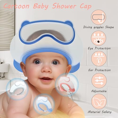 TinyGuardian Baby Shower Cap Shield, Shower Cap for Kids, Visor Hat for Eye and Ear Protection for 0-9 Years Old Children, Cute diving goggle Shape Makes The Baby Bath More Fun (Blue) - Image 2