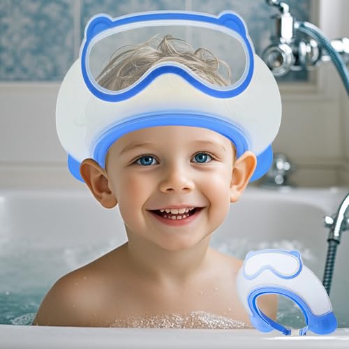 TinyGuardian Baby Shower Cap Shield, Shower Cap for Kids, Visor Hat for Eye and Ear Protection for 0-9 Years Old Children, Cute diving goggle Shape Makes The Baby Bath More Fun (Blue) - Image 1