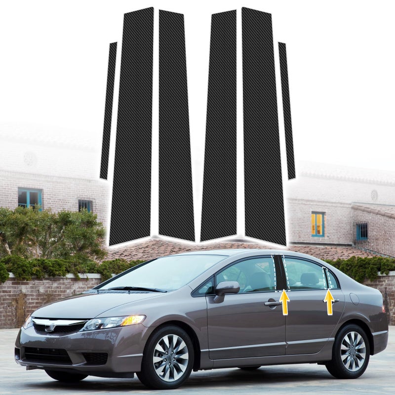 AMSPRAC Car Pillar Post Side Door Window Cover TrimCar Door Window Outer Pillar Post Panel Covers fit for Honda Civic 8th Gen Sedan 4Doors 2006 2007 2008 2009 2010 2011Carbon Fiber Look 6PCS
