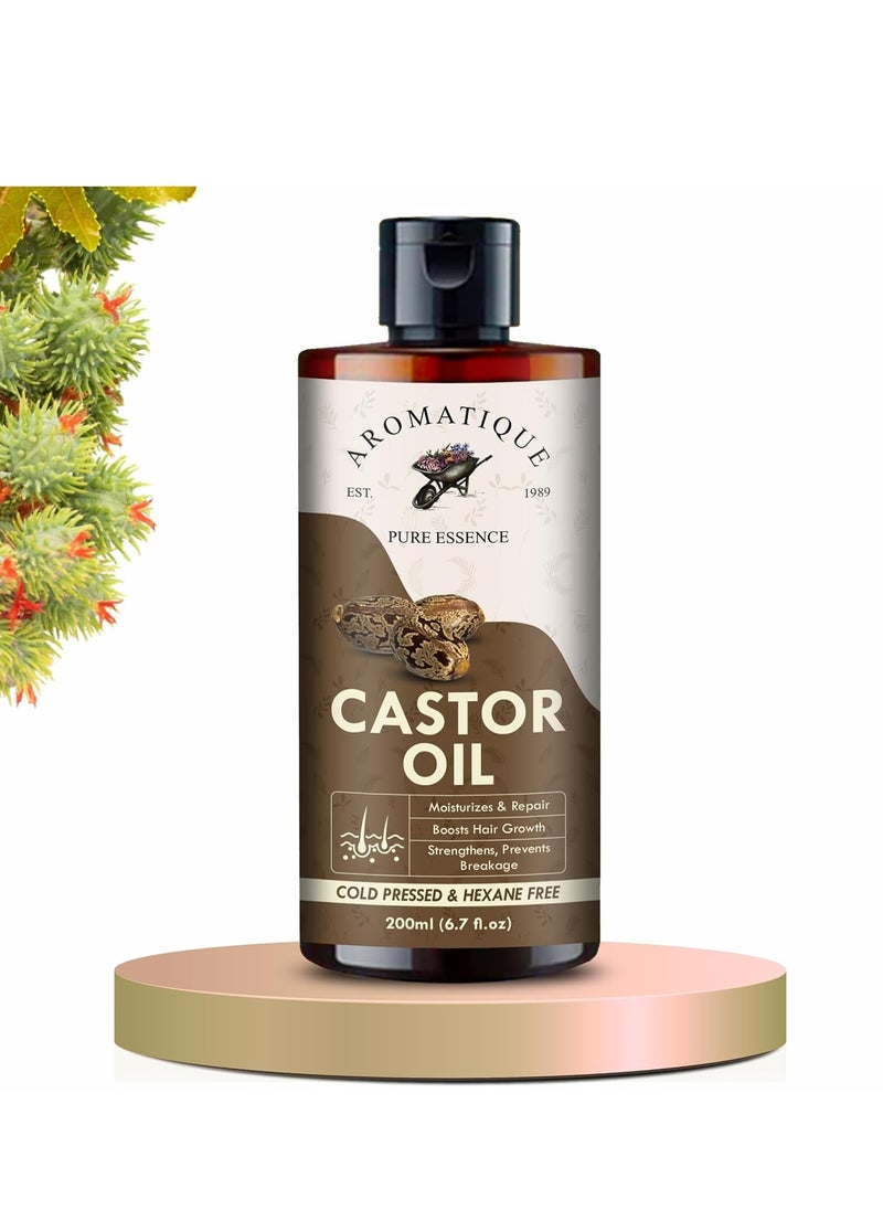AROMATIQUE Aromatique Pure Castor Oil For Hair Growth  100% Cold-Pressed, Deep Hydration for Hair, Skin and Nails, Promotes Thicker Hair, Adds Natural Shine, Versatile Beauty Oil 200ml  - Image 1