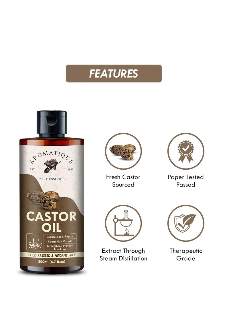 AROMATIQUE Aromatique Pure Castor Oil For Hair Growth  100% Cold-Pressed, Deep Hydration for Hair, Skin and Nails, Promotes Thicker Hair, Adds Natural Shine, Versatile Beauty Oil 200ml  - Image 2