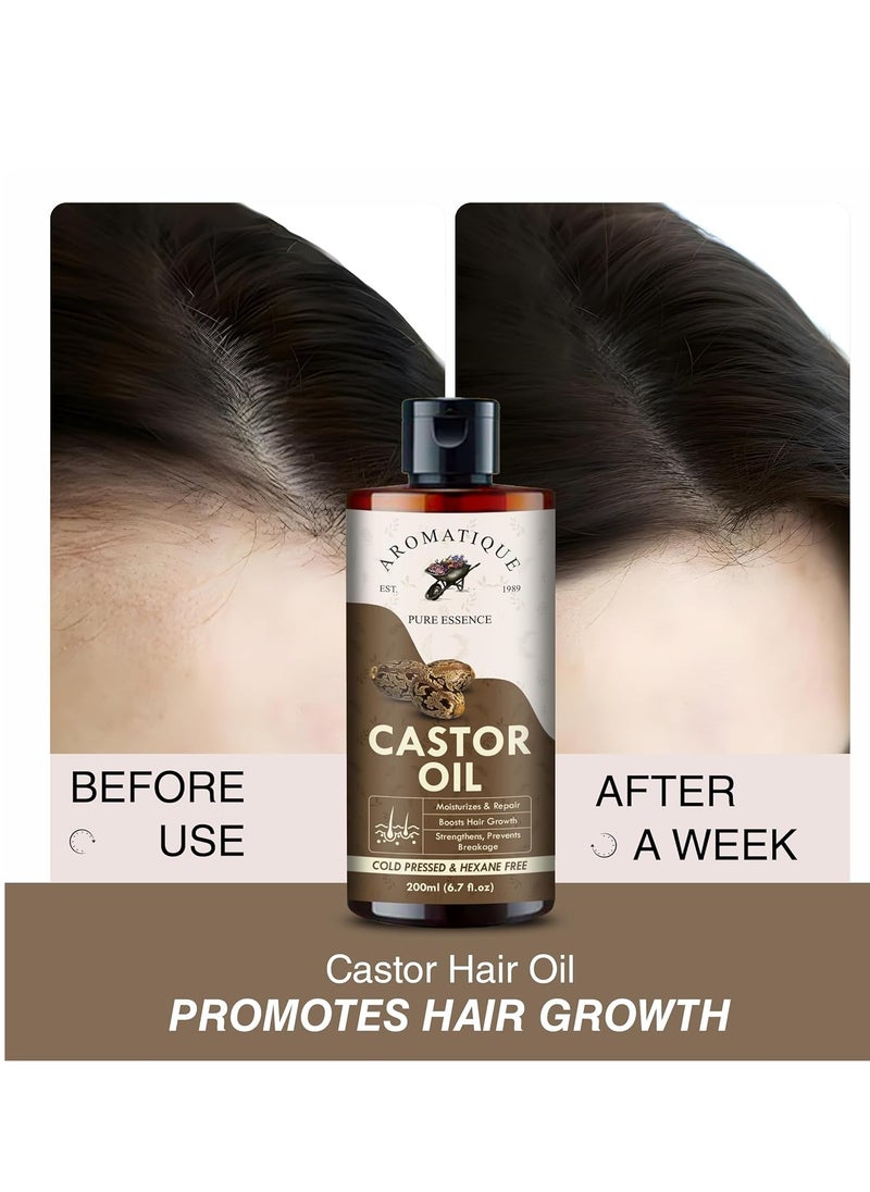 AROMATIQUE Aromatique Pure Castor Oil For Hair Growth  100% Cold-Pressed, Deep Hydration for Hair, Skin and Nails, Promotes Thicker Hair, Adds Natural Shine, Versatile Beauty Oil 200ml  - Image 3