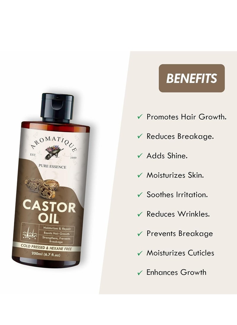 AROMATIQUE Aromatique Pure Castor Oil For Hair Growth  100% Cold-Pressed, Deep Hydration for Hair, Skin and Nails, Promotes Thicker Hair, Adds Natural Shine, Versatile Beauty Oil 200ml  - Image 5