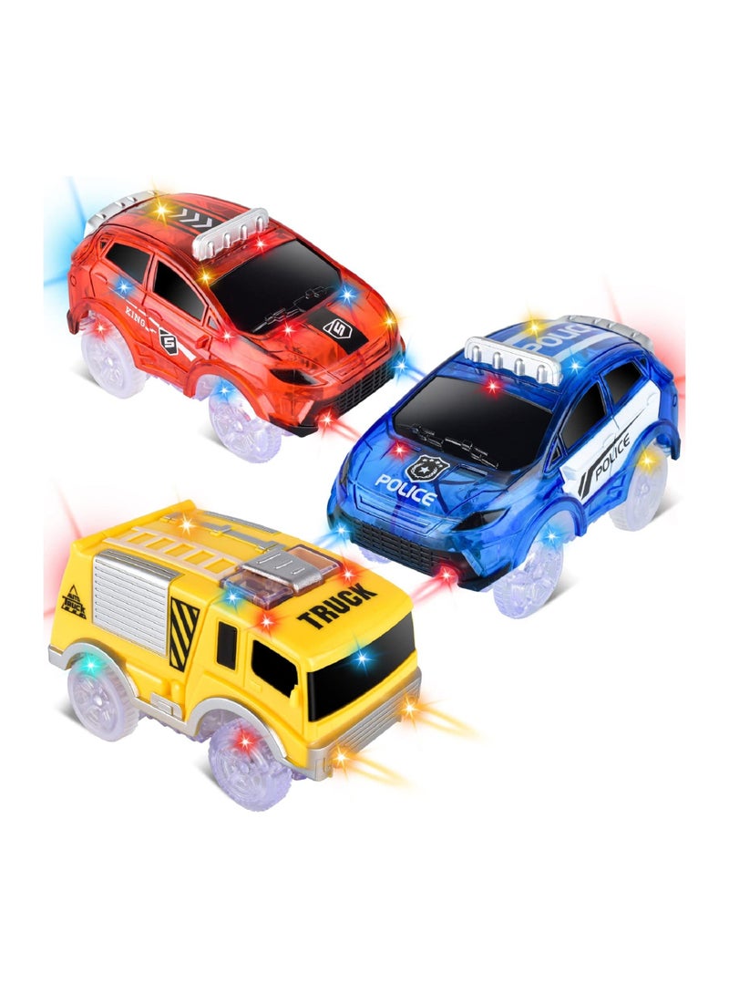 Loquat Track Cars Replacement Only,Light Up Toy Cars with 5 Flashing LED Lights Racing Car Track Accessories Compatible with Magic Tracks and Tracks with Most Track Cars for Boys and Girls (3 Pack) - Image 1