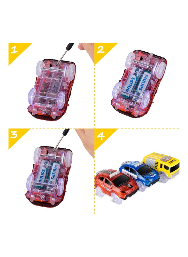 Loquat Track Cars Replacement Only,Light Up Toy Cars with 5 Flashing LED Lights Racing Car Track Accessories Compatible with Magic Tracks and Tracks with Most Track Cars for Boys and Girls (3 Pack) - Image 3