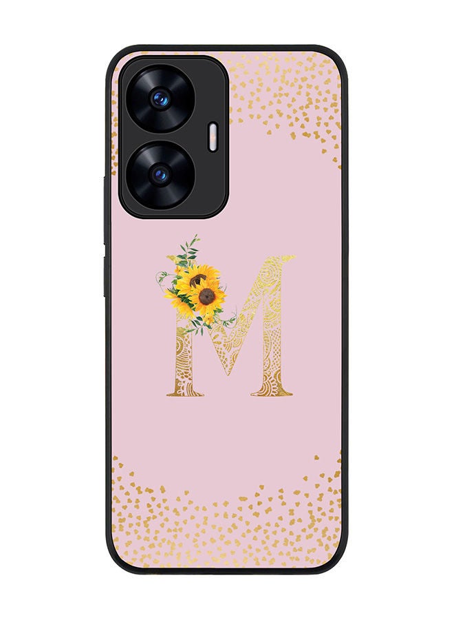 Stylizedd Rugged Black edge case for Realme C55 4G Slim fit Soft Case Flexible Rubber Edges Anti Drop TPU Gel Thin Cover -  Custom Monogram Initial Letter Floral Pattern Alphabet - M  (Pink ) - Image 1