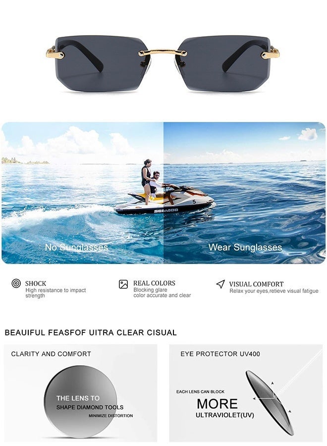 CIKJUK Rimless Sunglasses Men Women Fashion Rectangular Sun Glasses UV Protection Men's Women's Sunglass Frameless Mens Shades Tinted Sun Glas Brown - Image 2