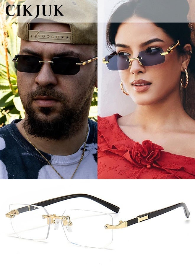 CIKJUK Rimless Sunglasses Men Women Fashion Rectangular Sun Glasses UV Protection Men's Women's Sunglass Frameless Mens Shades Tinted Sun Glas Brown - Image 1