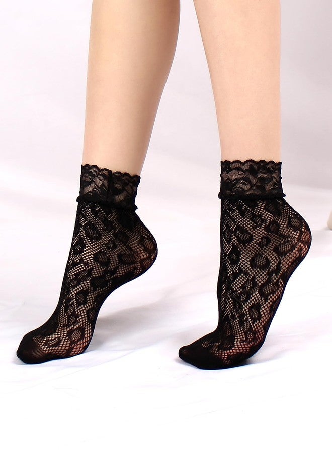 MarJunSep Lace Ankle Socks for Women Teen Girls Cute Elegent Mesh Fishnet Ankle Crew Socks Sexy Fashion (US, Alpha, One Size, Regular, Regular, Set of 6 Pairs Black) - Image 3